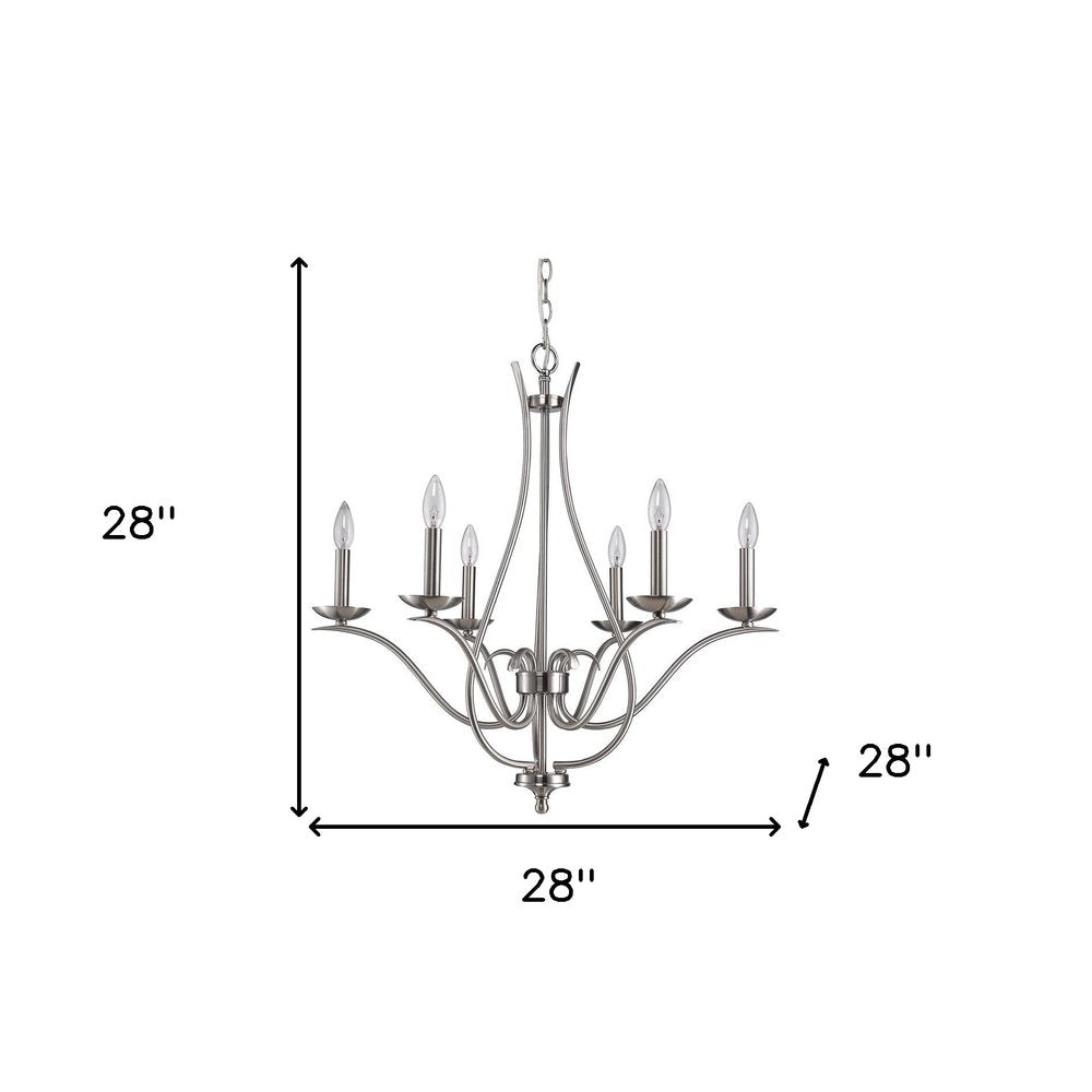 Chantelle 28" Nickel Metal Candle-Style Chandelier with Six Lights