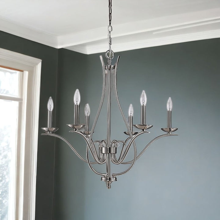Chantelle 28" Nickel Metal Candle-Style Chandelier with Six Lights