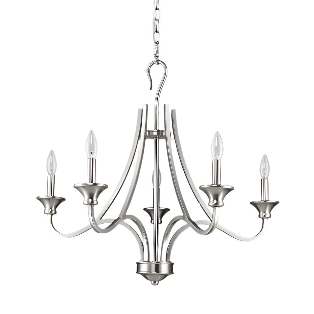 Élodie 28" Silver Metal Candle-Style Chandelier with Five Lights