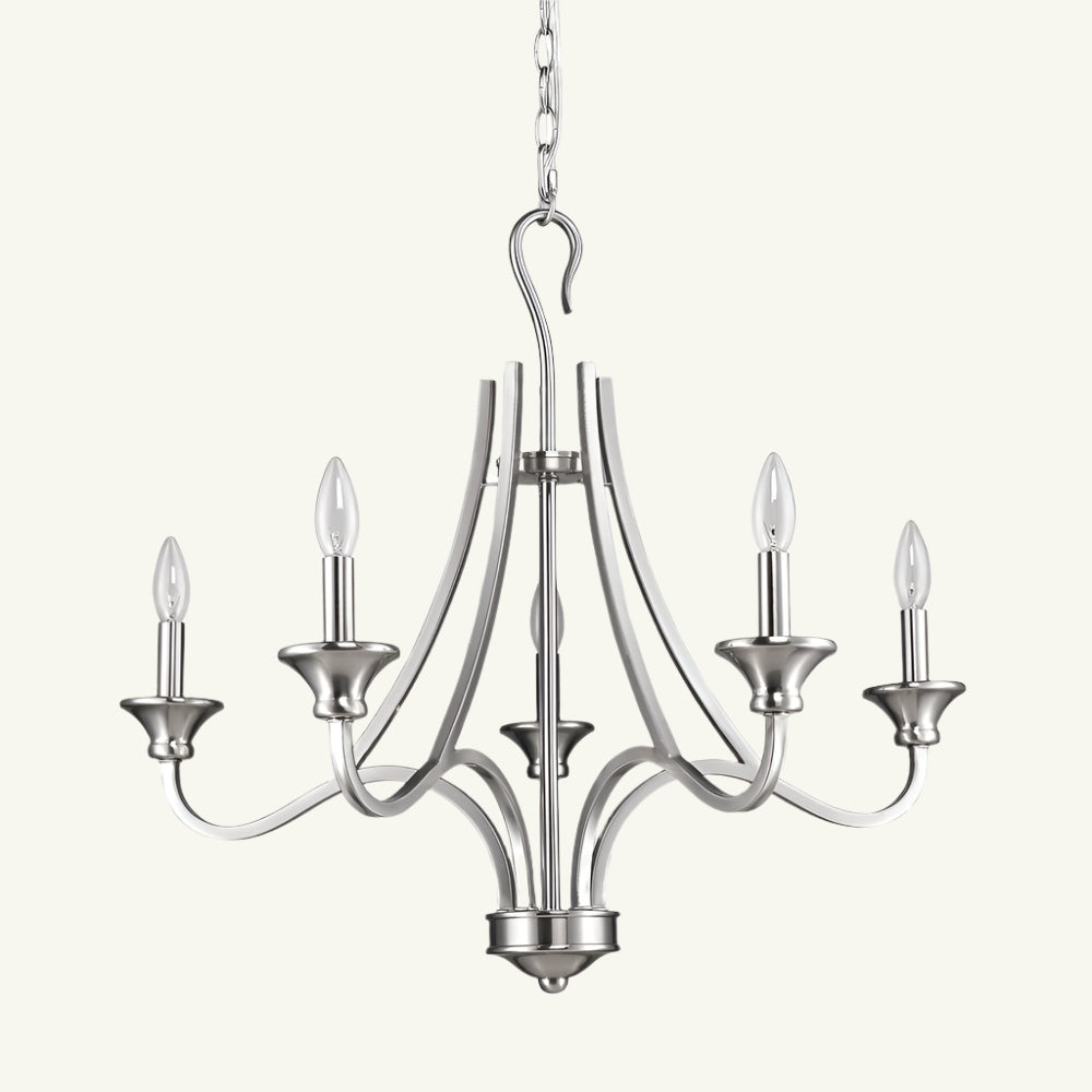 Élodie 28" Silver Metal Candle-Style Chandelier with Five Lights