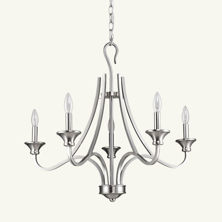 Élodie 28" Silver Metal Candle-Style Chandelier with Five Lights