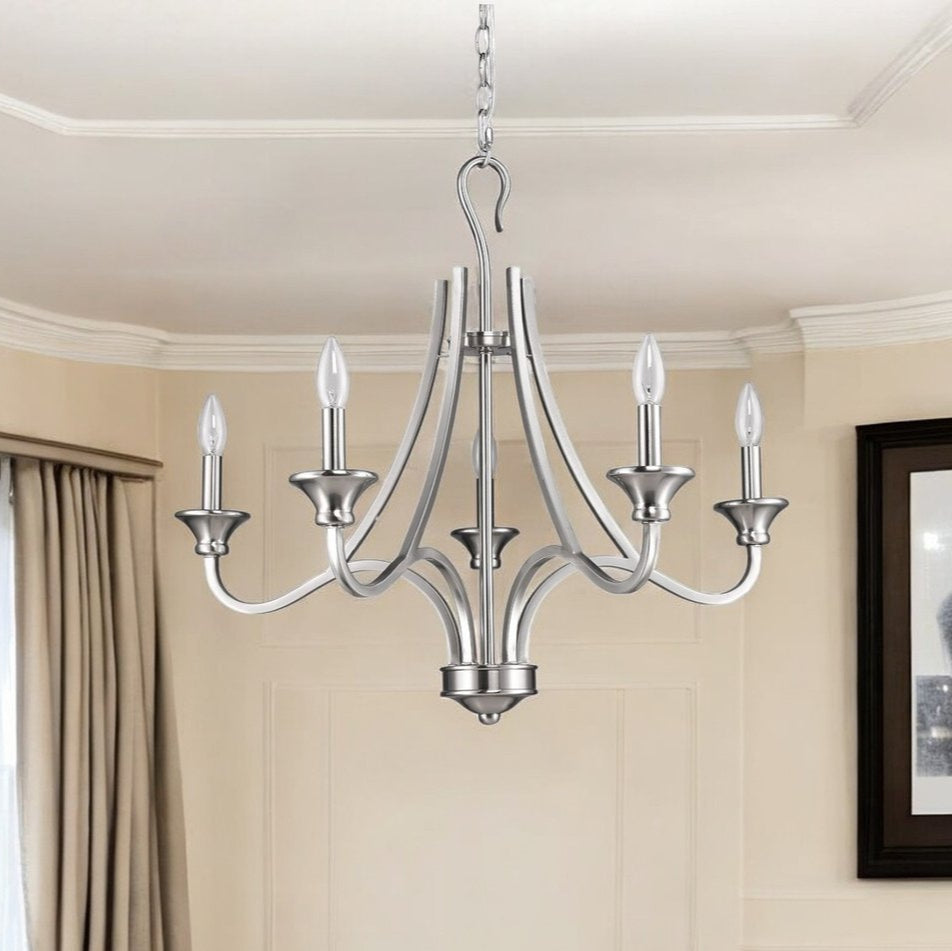 Élodie 28" Silver Metal Candle-Style Chandelier with Five Lights