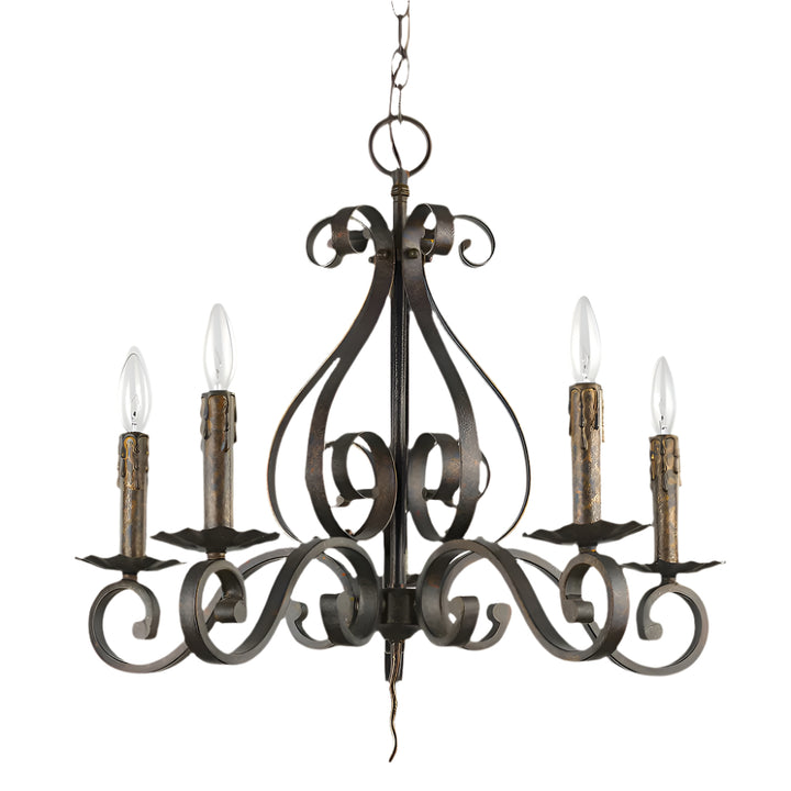 Aubrielle 24" Brown Metal Candle-Style Chandelier with Five Lights