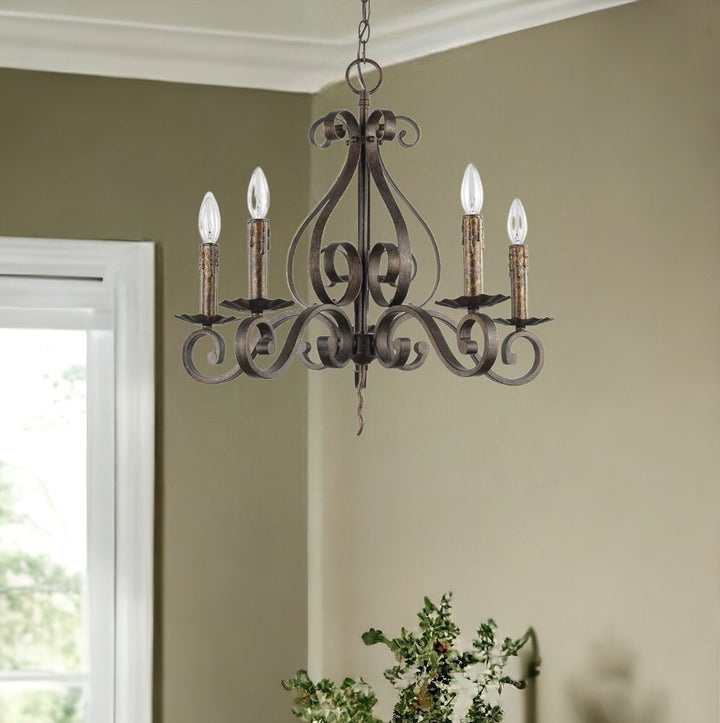 Aubrielle 24" Brown Metal Candle-Style Chandelier with Five Lights