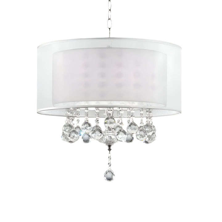 Élodie 20" Silver Chrome Ceiling Lamp with Crystal Accents and Dual Drum Shade
