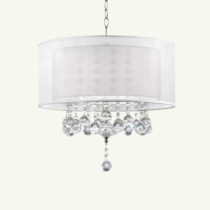 Élodie 20" Silver Chrome Ceiling Lamp with Crystal Accents and Dual Drum Shade