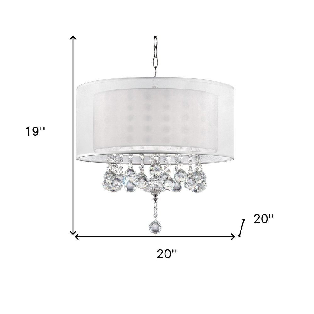 Élodie 20" Silver Chrome Ceiling Lamp with Crystal Accents and Dual Drum Shade