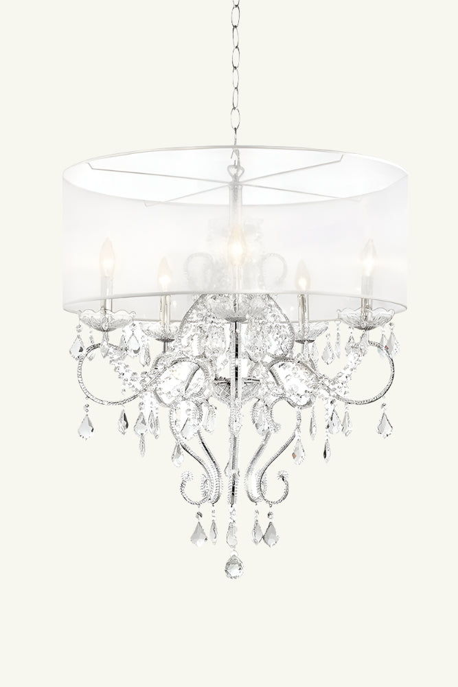 Chantal 32" Silver Chrome Faux Crystal Hanging Ceiling Lamp with Sheer Acrylic Shade