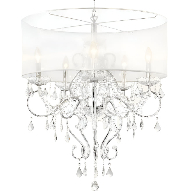 Chantal 32" Silver Chrome Faux Crystal Hanging Ceiling Lamp with Sheer Acrylic Shade