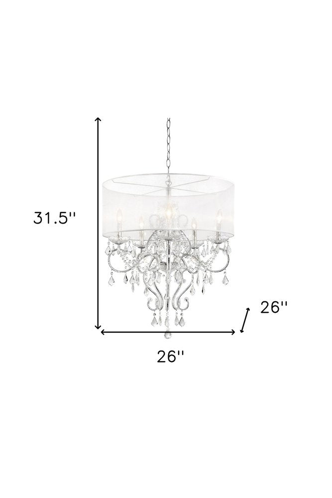 Chantal 32" Silver Chrome Faux Crystal Hanging Ceiling Lamp with Sheer Acrylic Shade