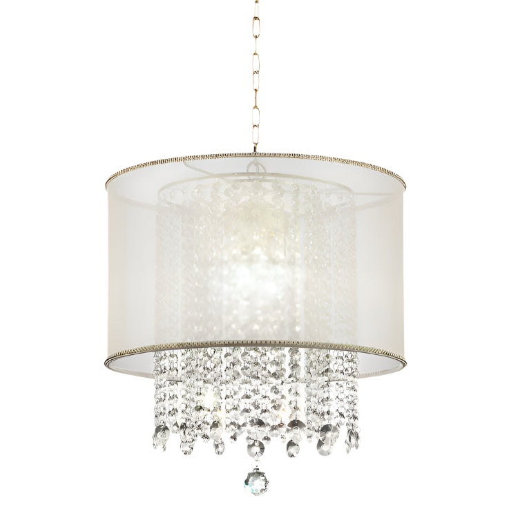 Primo 21" Gold Hanging Ceiling Lamp with Crystal Accents and White Silk Shade