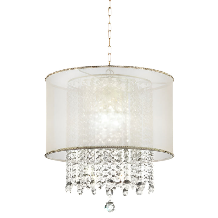 Primo 21" Gold Hanging Ceiling Lamp with Crystal Accents and White Silk Shade