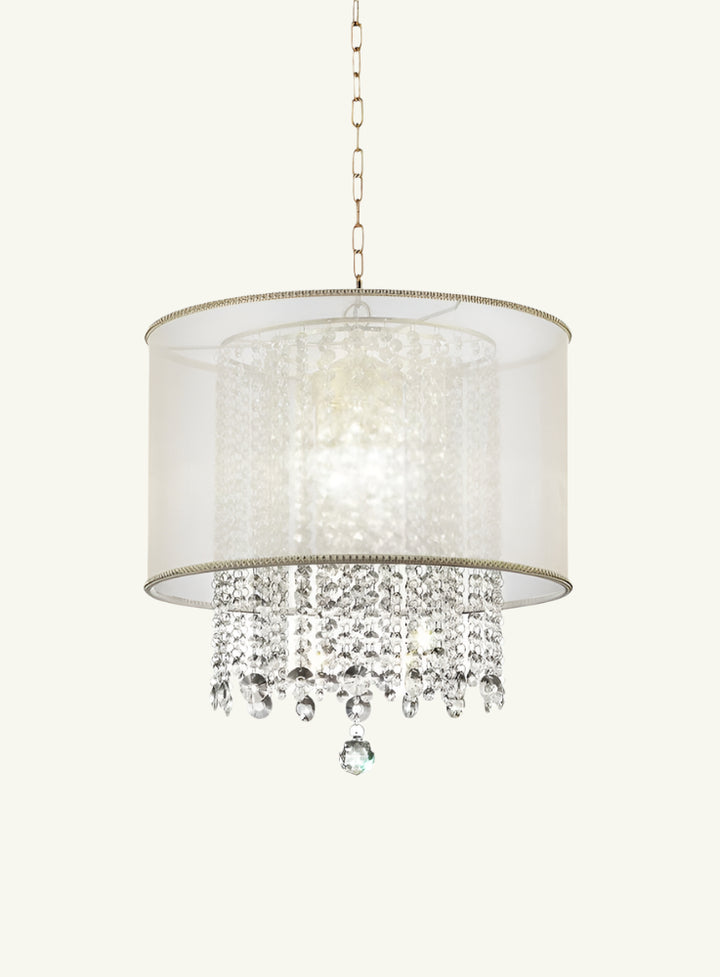Primo 21" Gold Hanging Ceiling Lamp with Crystal Accents and White Silk Shade