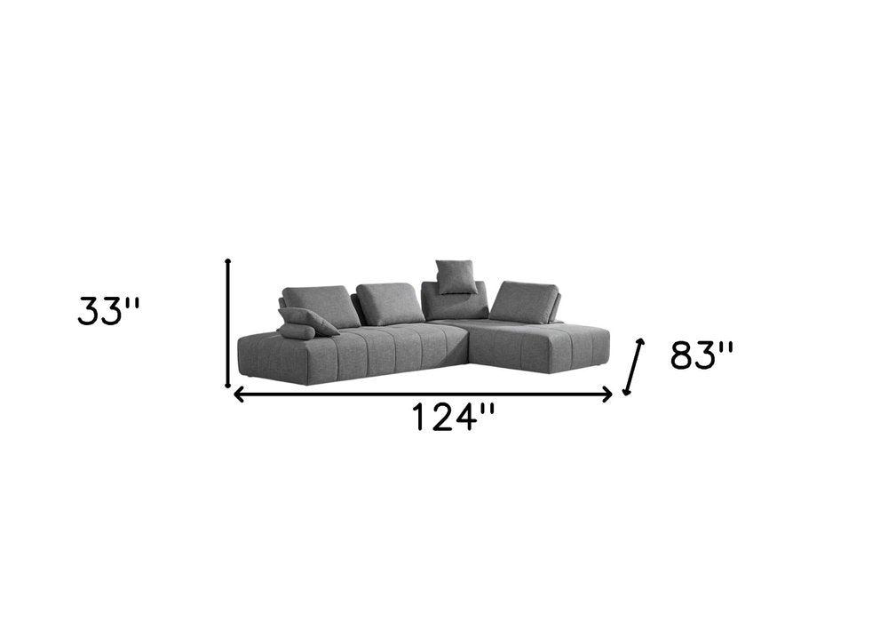Marseille Gray Polyester Modular L-Shaped Sofa and Chaise Sectional with Toss Pillows