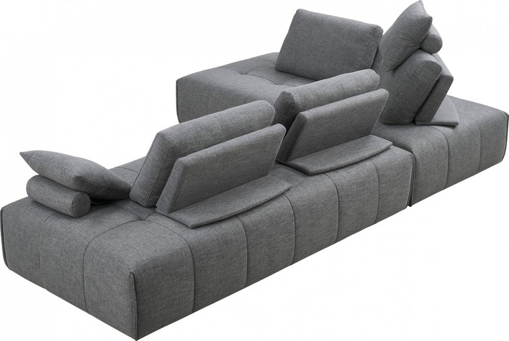 Marseille Gray Polyester Modular L-Shaped Sofa and Chaise Sectional with Toss Pillows