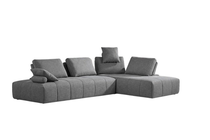 Marseille Gray Polyester Modular L-Shaped Sofa and Chaise Sectional with Toss Pillows