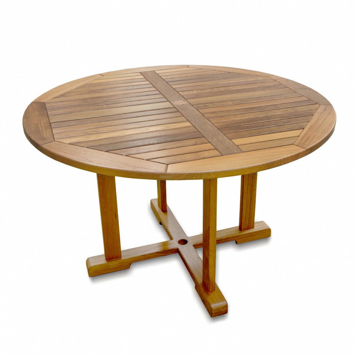 Marin 48" Brown Solid Teak Round Dining Table with Slatted Top
