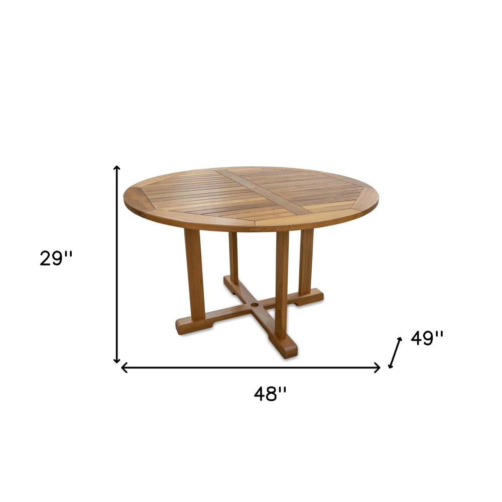 Marin 48" Brown Solid Teak Round Dining Table with Slatted Top