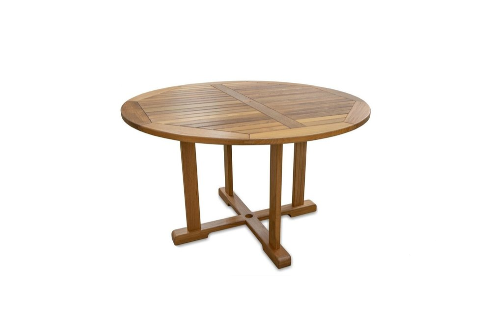 Marin 48" Brown Solid Teak Round Dining Table with Slatted Top