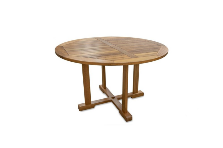 Marin 48" Brown Solid Teak Round Dining Table with Slatted Top