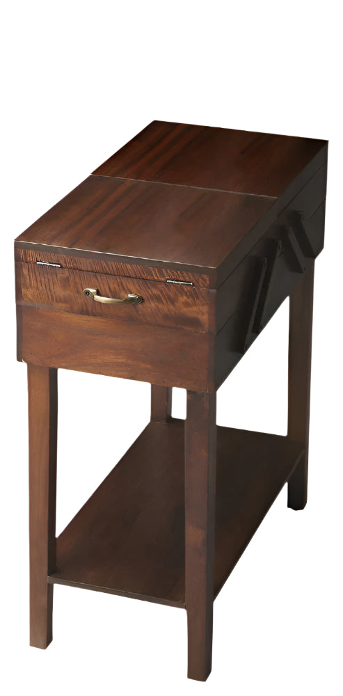 Bordeaux 28" Dark Brown Wood End Table with Drawer and Shelf