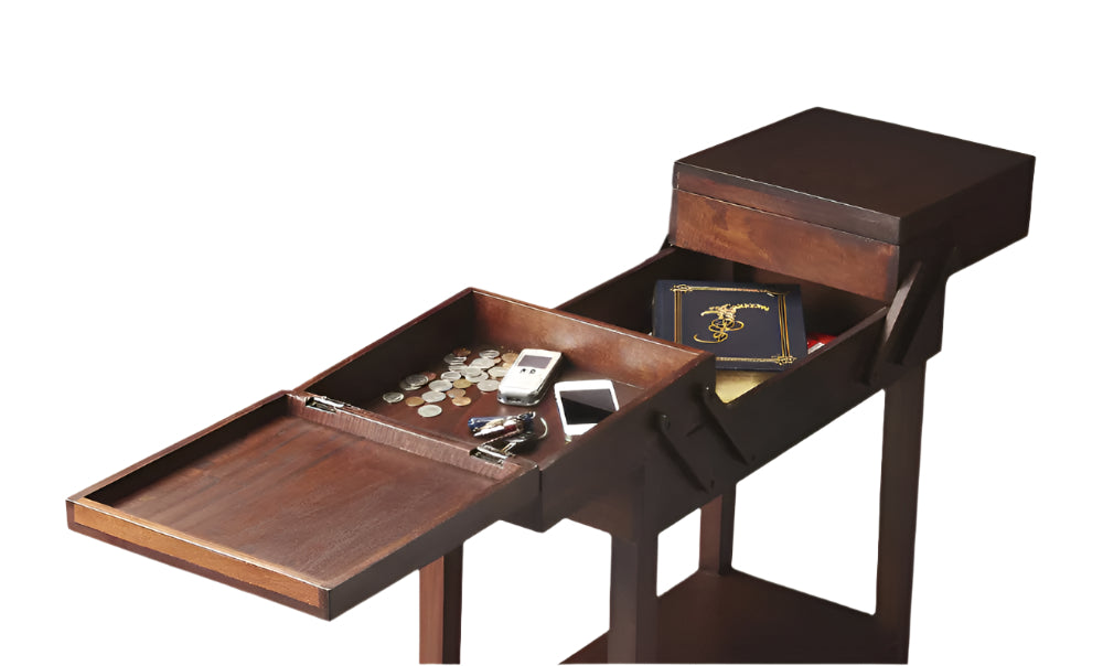 Bordeaux 28" Dark Brown Wood End Table with Drawer and Shelf
