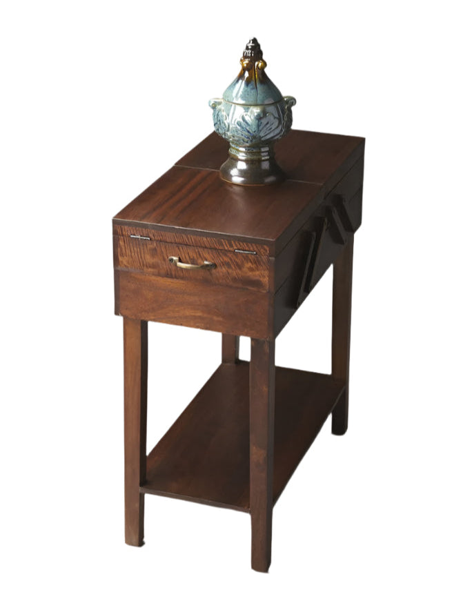 Bordeaux 28" Dark Brown Wood End Table with Drawer and Shelf