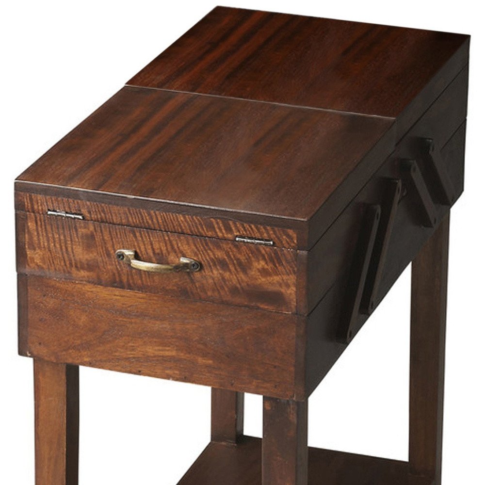 Bordeaux 28" Dark Brown Wood End Table with Drawer and Shelf