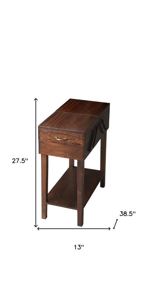 Bordeaux 28" Dark Brown Wood End Table with Drawer and Shelf
