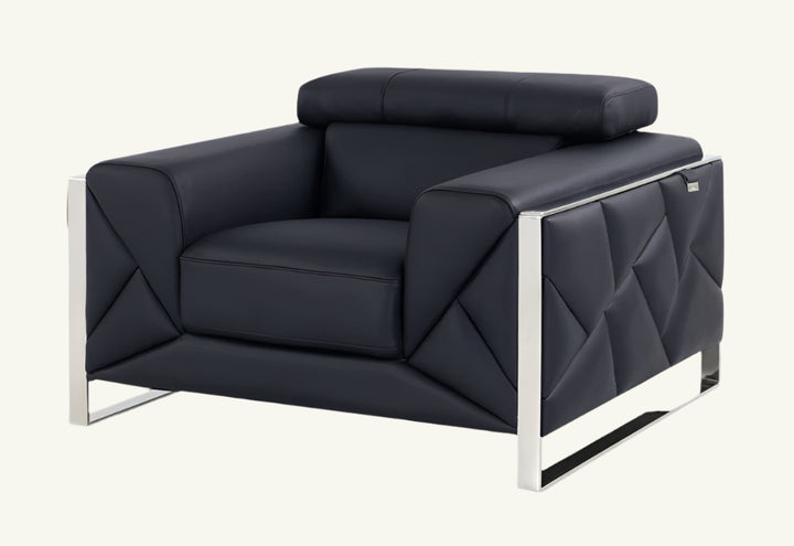 Modena 48" Black Italian Leather Club Chair with Adjustable Headrest and Chrome Base