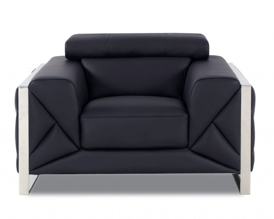 Modena 48" Black Italian Leather Club Chair with Adjustable Headrest and Chrome Base