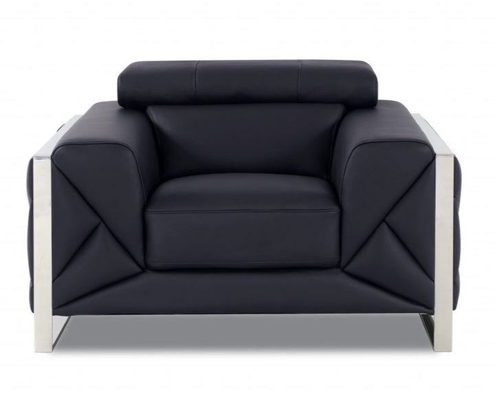 Modena 48" Black Italian Leather Club Chair with Adjustable Headrest and Chrome Base