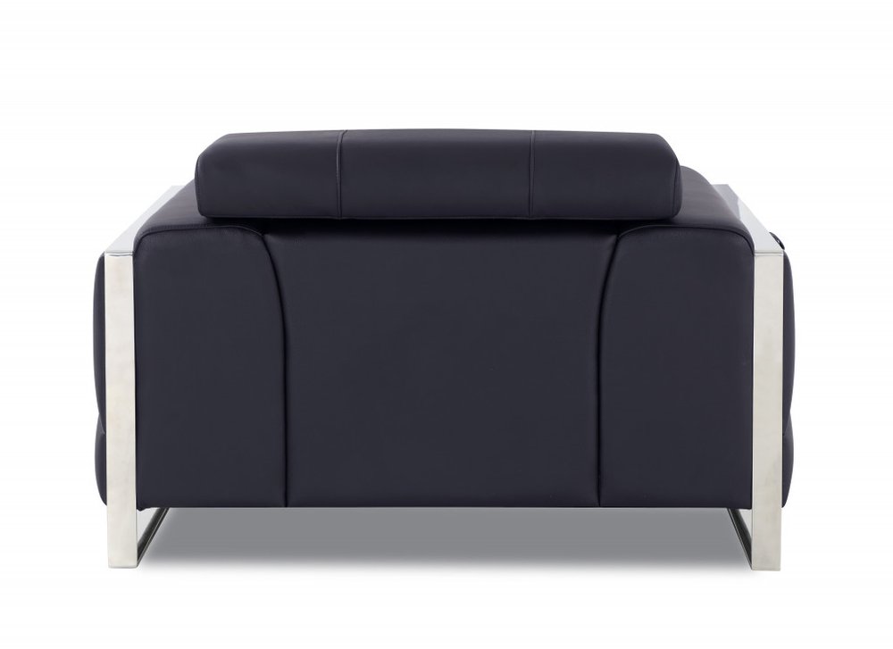 Modena 48" Black Italian Leather Club Chair with Adjustable Headrest and Chrome Base