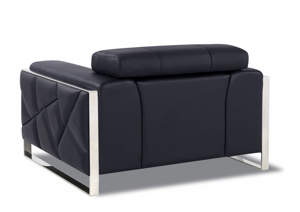 Modena 48" Black Italian Leather Club Chair with Adjustable Headrest and Chrome Base