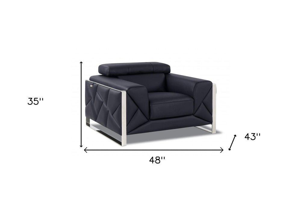 Modena 48" Black Italian Leather Club Chair with Adjustable Headrest and Chrome Base
