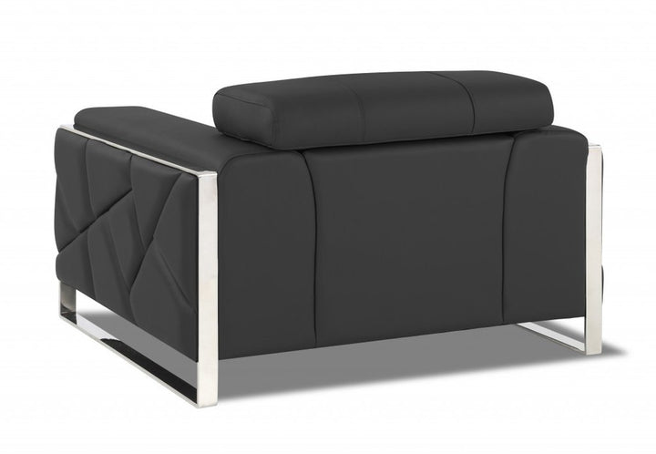 Lorenzo 48" Dark Slate Gray Italian Leather Armchair with White Trim and Square Arms
