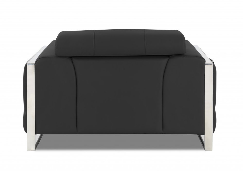 Lorenzo 48" Dark Slate Gray Italian Leather Armchair with White Trim and Square Arms