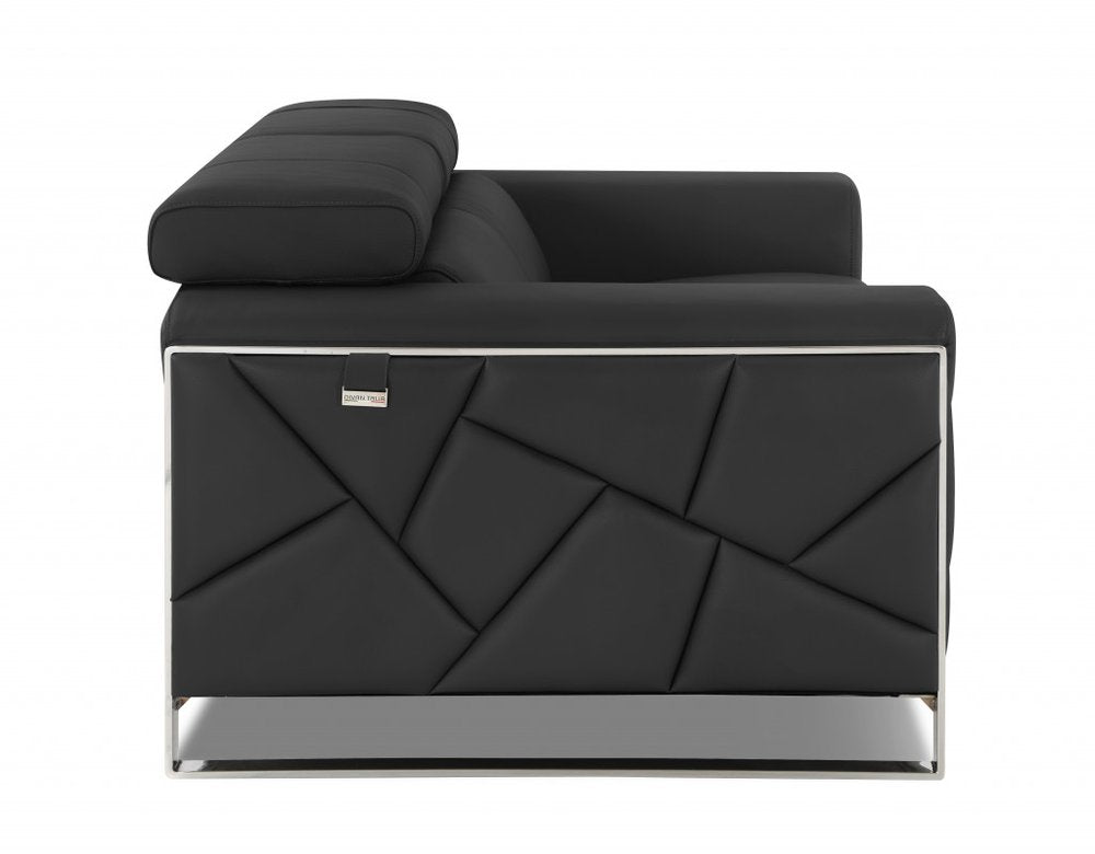 Lorenzo 48" Dark Slate Gray Italian Leather Armchair with White Trim and Square Arms