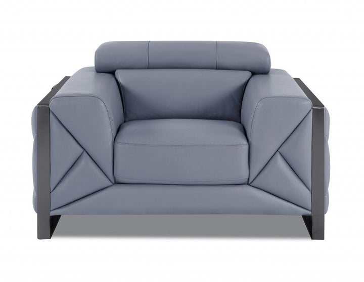 Belluno 48" Light Blue Italian Leather Armchair with Black Base and Square Arms