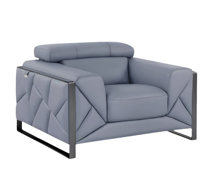 Belluno 48" Light Blue Italian Leather Armchair with Black Base and Square Arms