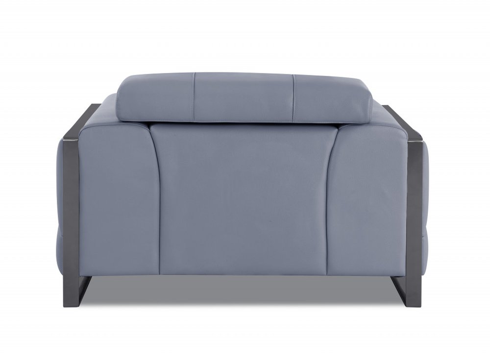 Belluno 48" Light Blue Italian Leather Armchair with Black Base and Square Arms