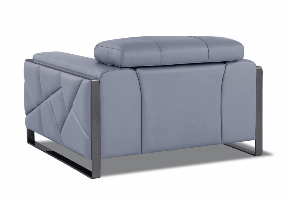 Belluno 48" Light Blue Italian Leather Armchair with Black Base and Square Arms