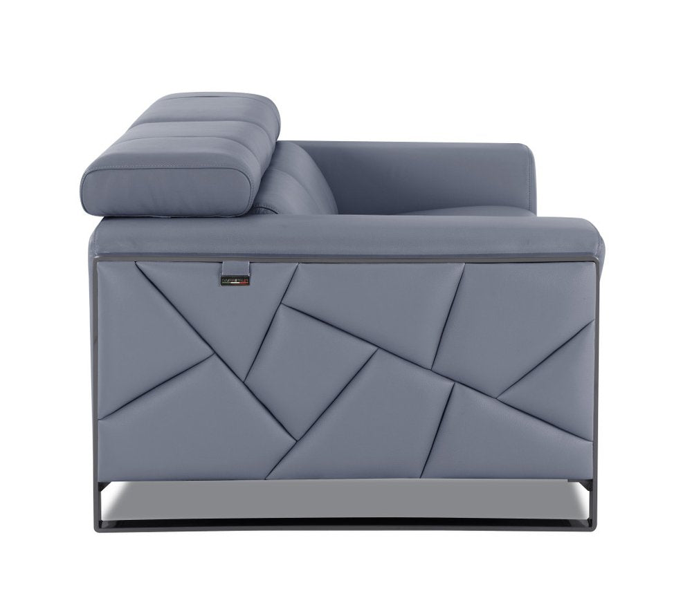 Belluno 48" Light Blue Italian Leather Armchair with Black Base and Square Arms