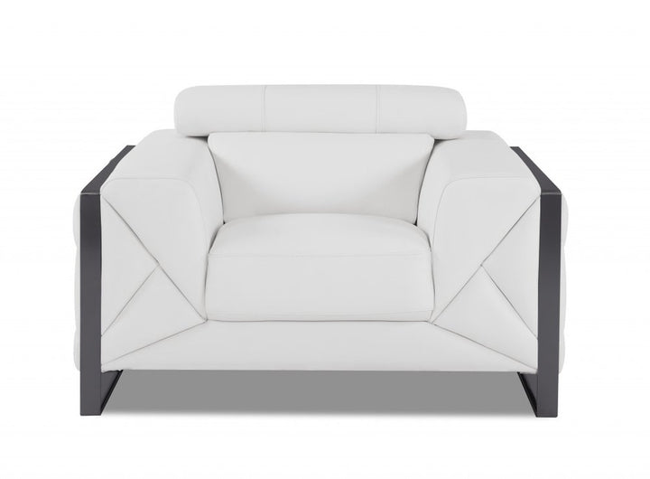 Varese 48" White Italian Leather Armchair with Gunmetal Base and Square Arms