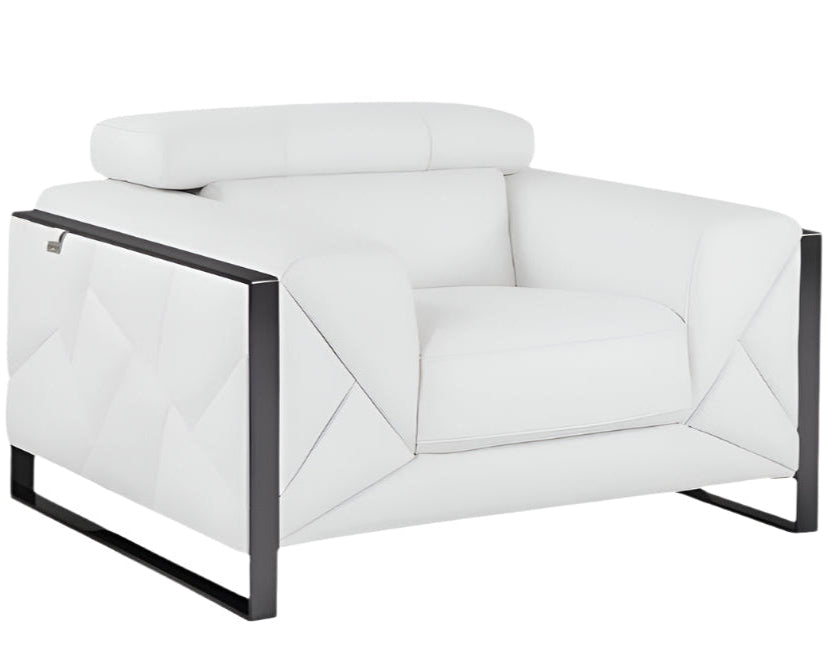Varese 48" White Italian Leather Armchair with Gunmetal Base and Square Arms