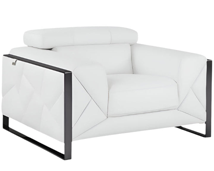 Varese 48" White Italian Leather Armchair with Gunmetal Base and Square Arms
