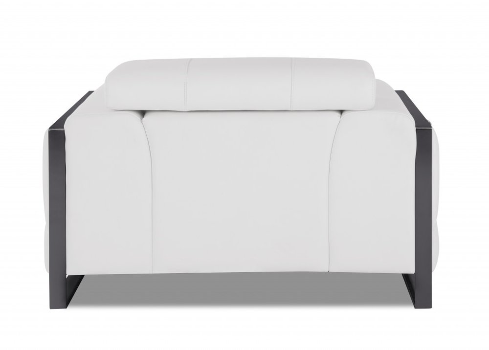 Varese 48" White Italian Leather Armchair with Gunmetal Base and Square Arms