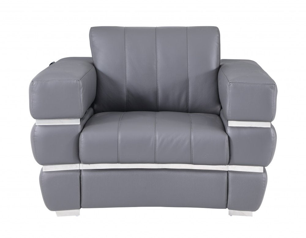 Modena 48" Dark Slate Gray Italian Leather Armchair with White Base and Square Arms