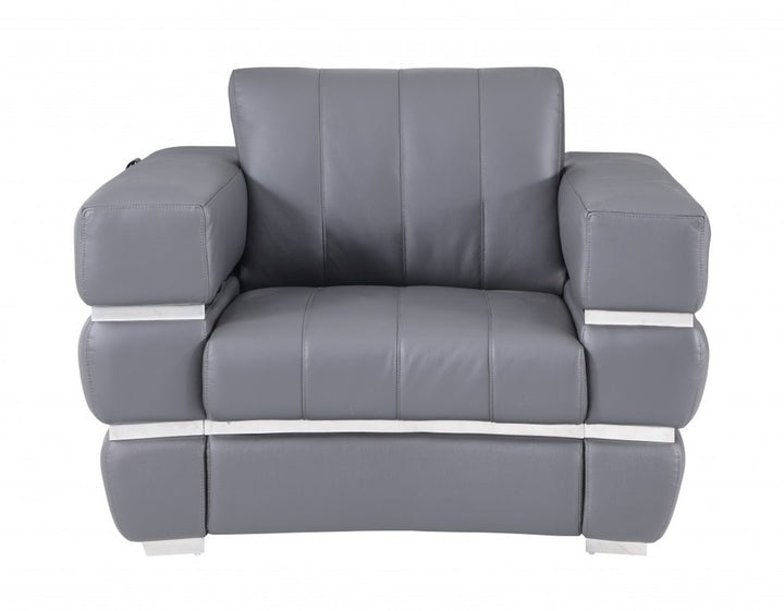 Modena 48" Dark Slate Gray Italian Leather Armchair with White Base and Square Arms