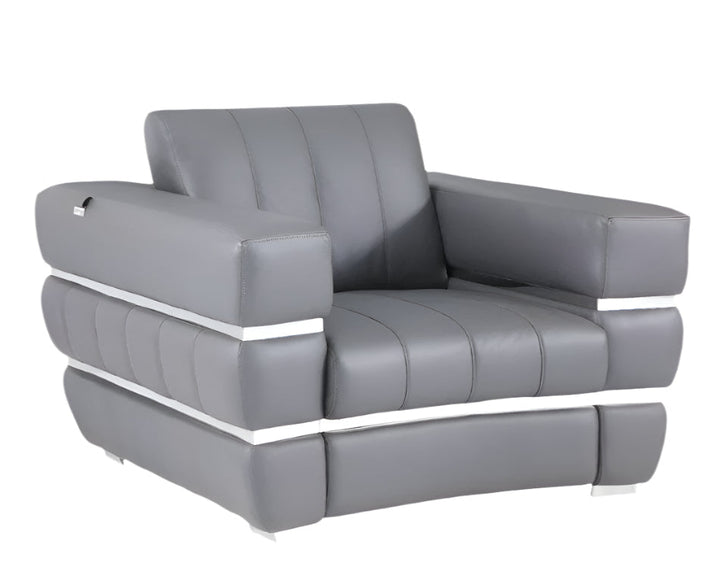 Modena 48" Dark Slate Gray Italian Leather Armchair with White Base and Square Arms
